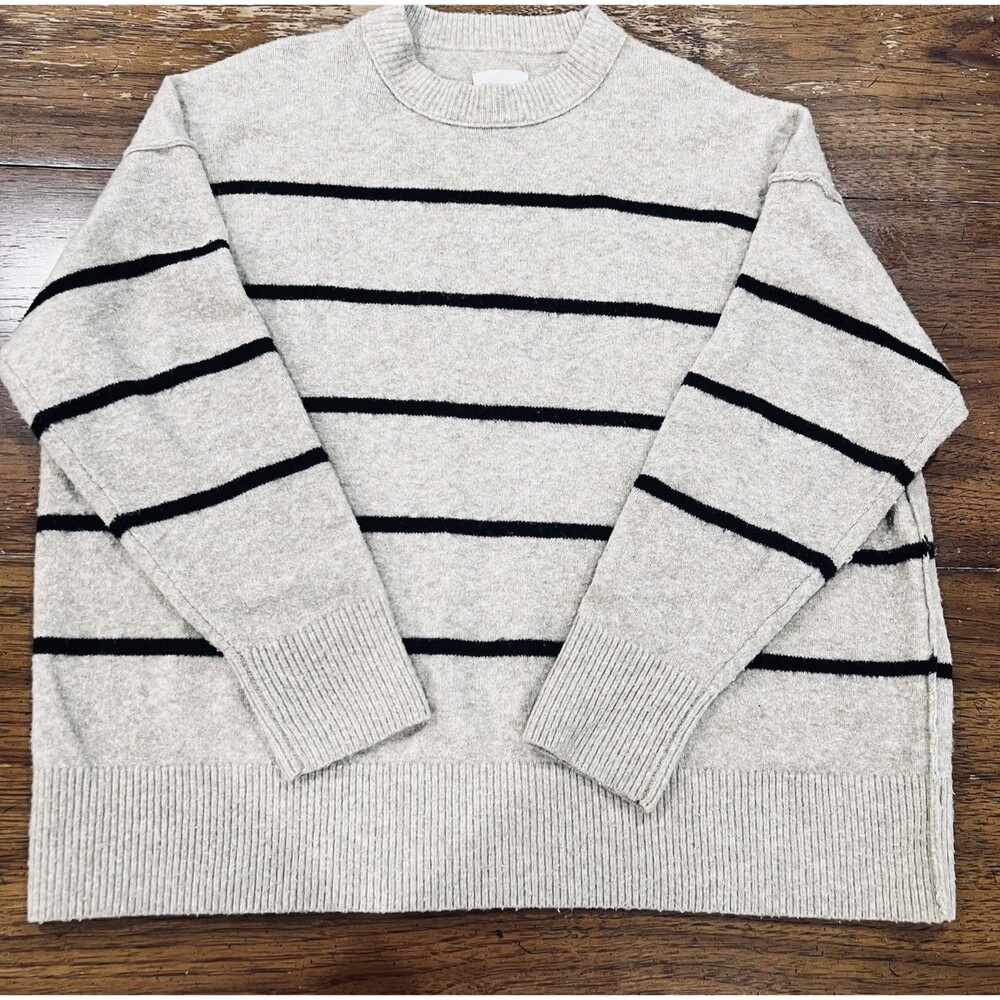 Aerie Oatmeal & Black Striped Crewneck Sweater Large (L/G)